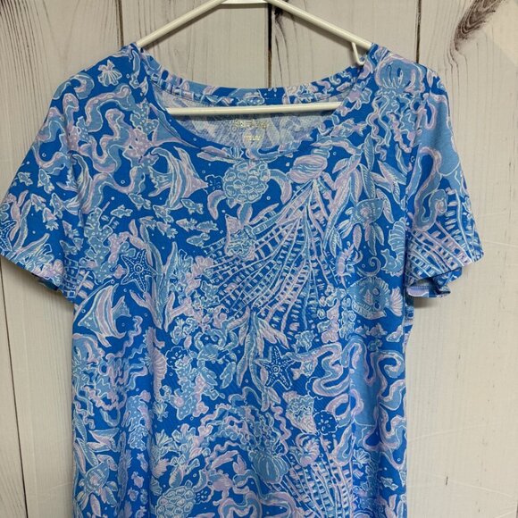 Lilly Pulitzer Cody Dress Large Boca Blue Sea What I Sea Pima EUC - Picture 2 of 10
